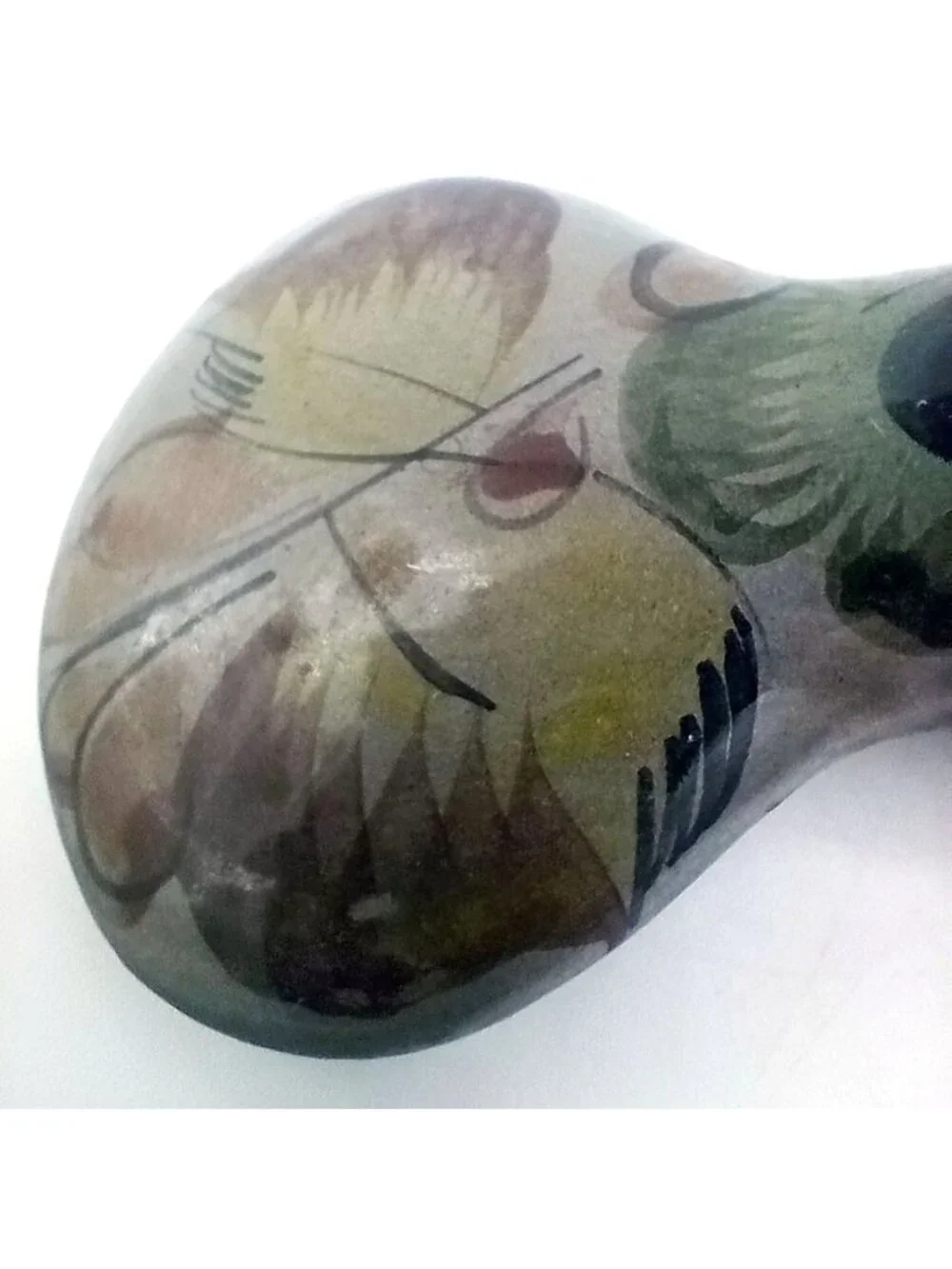 Vintage Mexican Pottery Bird Tonala Style Hand Painted Floral Folk Art Mexico